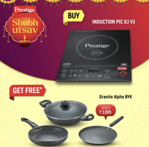 Prestige PIC 6.1 V3 2200 Watts Indian Menu Options Induction Cooktop and Omega Deluxe Granite Alpha Aluminium Non-Stick Build Your Kitchen Set